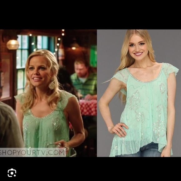 FREE PEOPLE Titan's Treasure Boho Angel Mint Green Embellished Tunic NWOT RARE - Picture 5 of 16